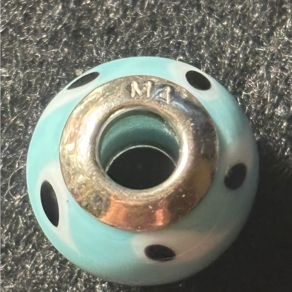 Turquoise & Black Polka Dot MURANO 925 Charm Bead